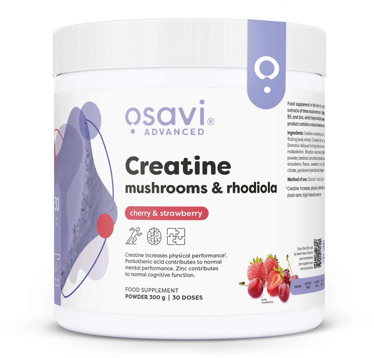 Osavi Creatine, Pilze & Rhodiola, Cherry & Strawberry - 300g