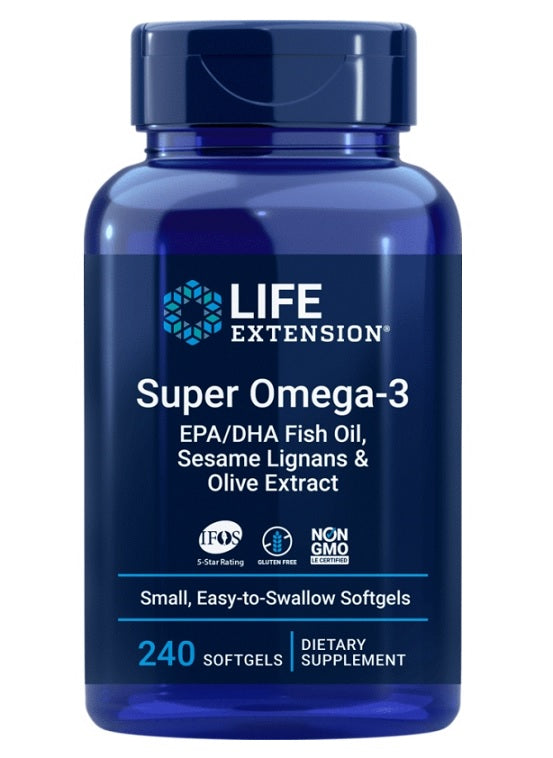 Super Omega-3 EPA/DHA Fish Oil with Sesame Lignans & Olive Extract - 240 softgels