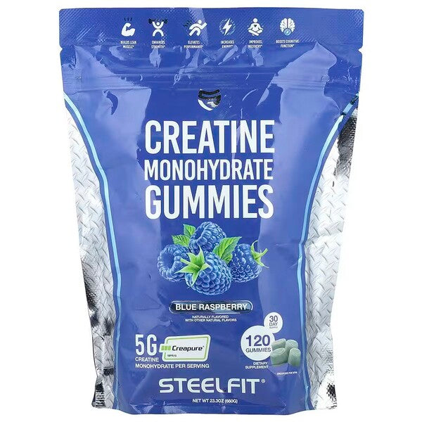 Creatine Monohydrate Gummies, Blue Raspberry - 120 gummies